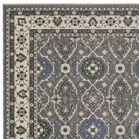 5' X 8' Blue And Gray Oriental Area Rug With Fringe